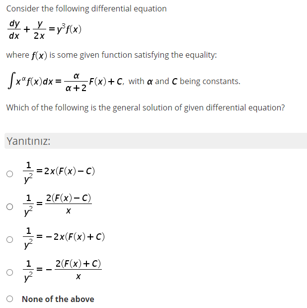 Consider The Following Differential Equation Dy Dx Chegg 