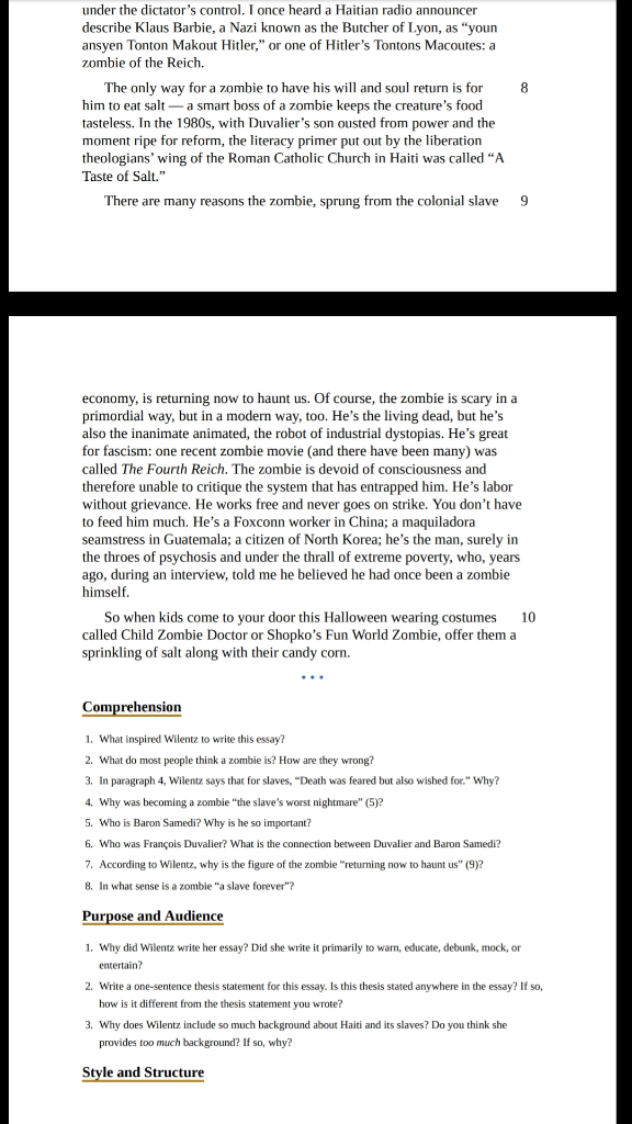 Zombie essay questions picture