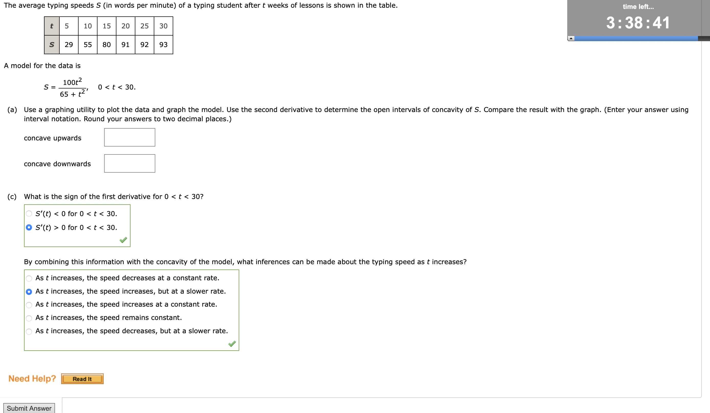 Solved A model for the data is S=65+t2100t2,00 for 0