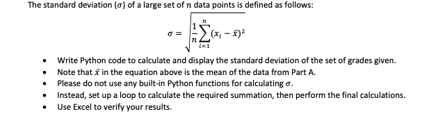 Solved The standard deviation () of a large set of n data | Chegg.com