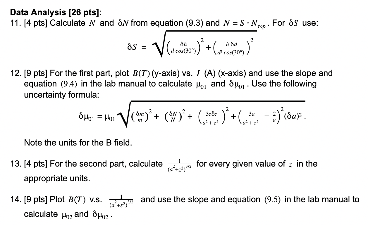 Solved Data Analysis [26 pts]: 11. [4 pts] Calculate N and | Chegg.com