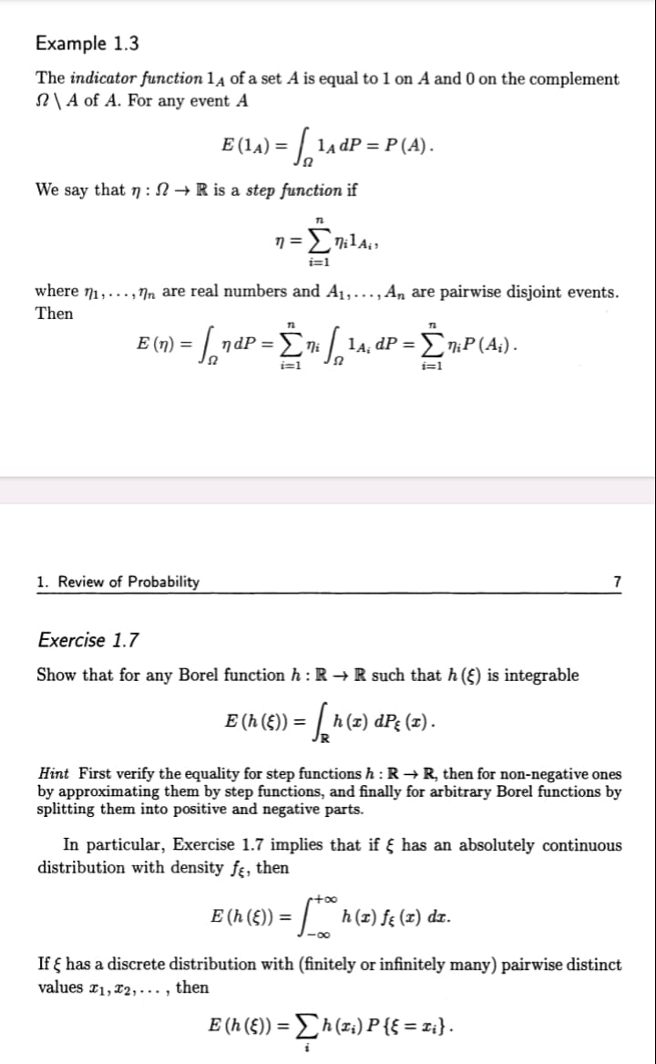 Solved The indicator function 1A of a set A is equal to 1 on