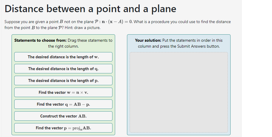 Solved Distance between a point and a planeSuppose you are | Chegg.com
