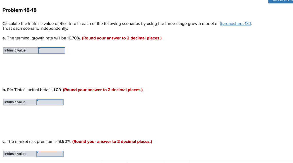 Solved Problem 18-18 Calculate The Intrinsic Value Of Rio | Chegg.com