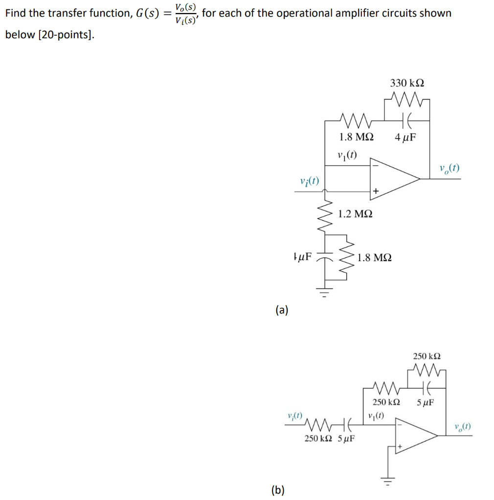 Solved Find the transfer function, G(s)=Vi(s)Vo(s), for each | Chegg.com