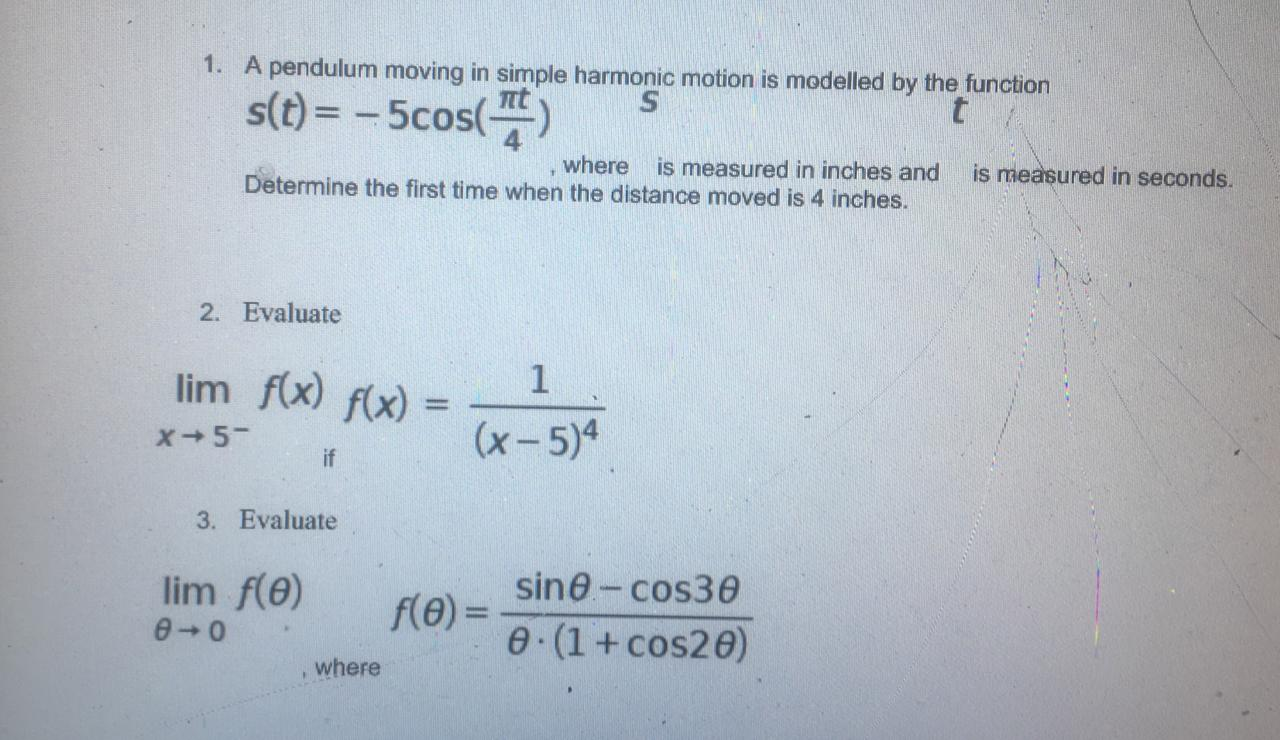 Solved 1. A pendulum moving in simple harmonic motion is | Chegg.com