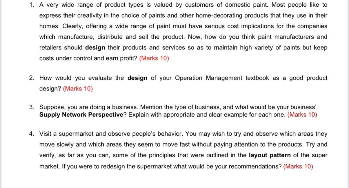 Solved 1. A very wide range of product types is valued by