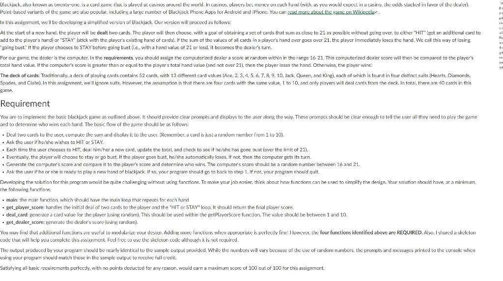 Solved HE Blackjack, also known as twentyone, is a card