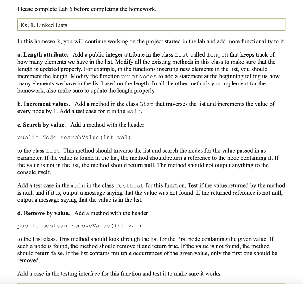 Ex. 1. Linked List In this lab, we will start a | Chegg.com