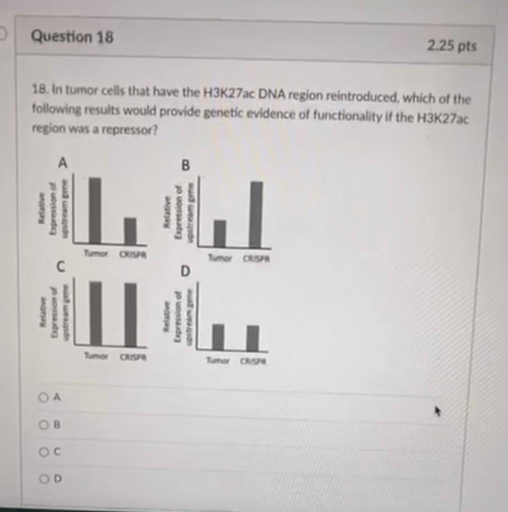 18. In tumor cells that have the H3K27ac DNA region reintroduced, which of the following results would provide genetic eviden