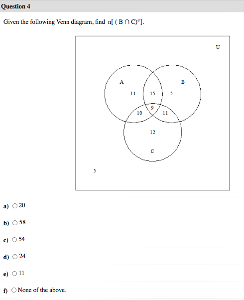 Solved Question 3 Given the following Venn diagram, find | Chegg.com