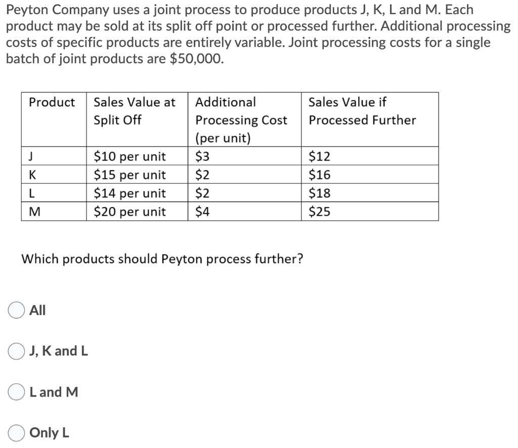Solved Peyton Company uses a joint process to produce | Chegg.com