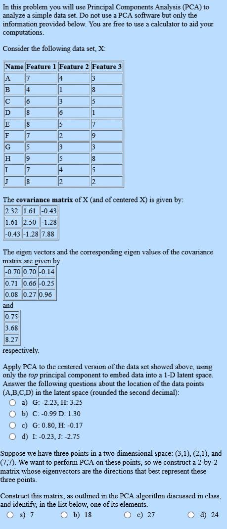 Solved In this problem you will use Principal Components | Chegg.com