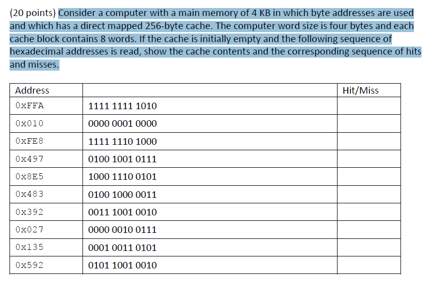 Consider a computer with a main memory of 4 KB in | Chegg.com