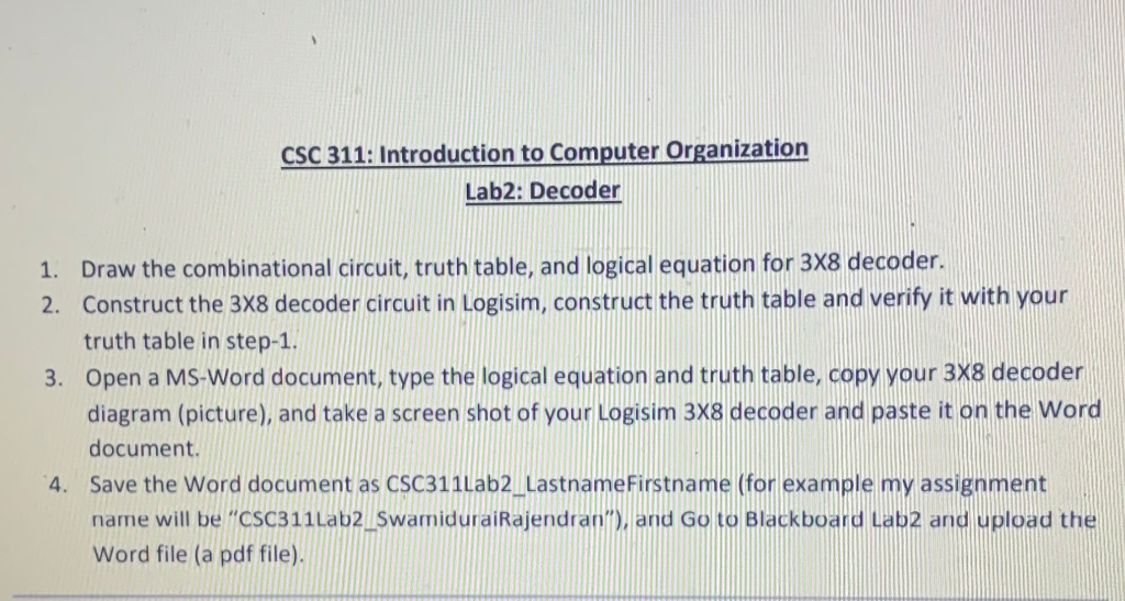 Solved CSC 311: Introduction to Computer Organization Lab2: | Chegg.com