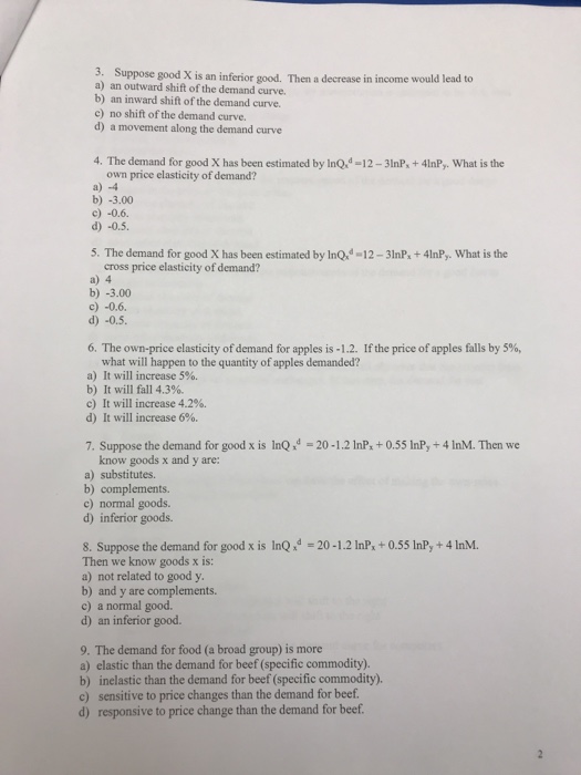 Solved 3. Suppose good X is an inferior good. Then a | Chegg.com