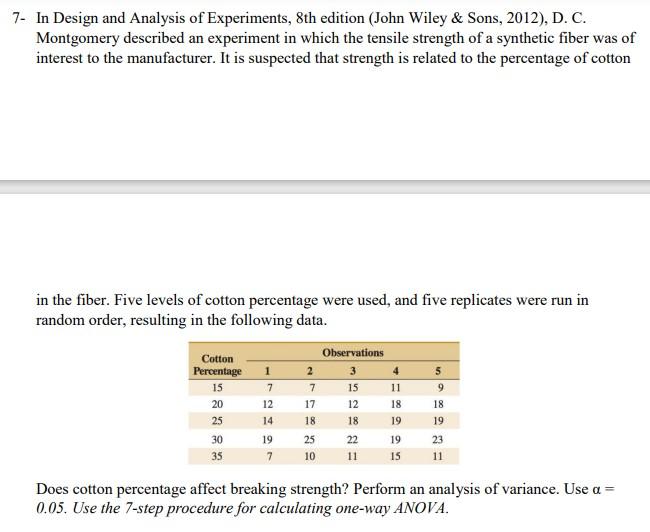 Solved 7- In Design And Analysis Of Experiments, 8th Edition | Chegg.com