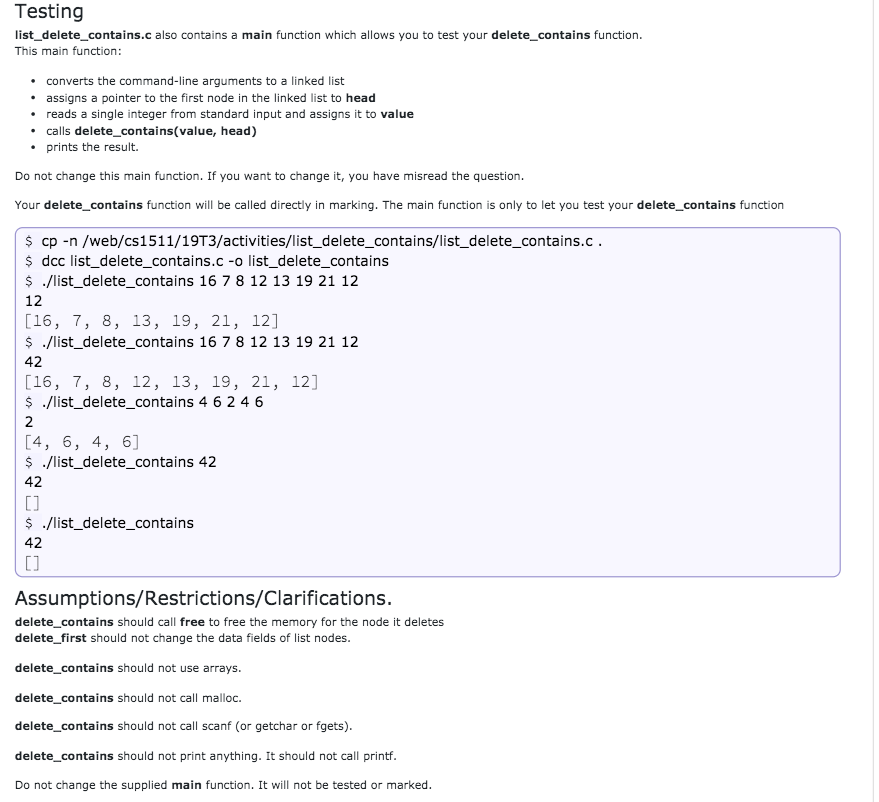 Solved Exercise: Delete First Element Containing A Value | Chegg.com