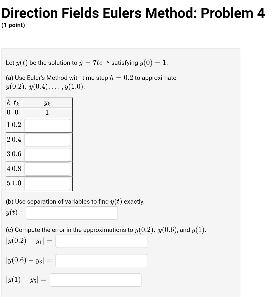Solved Direction Fields Eulers Method: Problem 4 (1 point) | Chegg.com