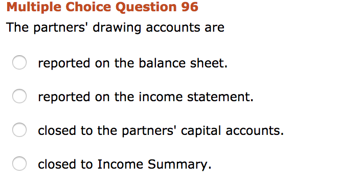 Solved Multiple Choice Question 96 The partners' drawing | Chegg.com