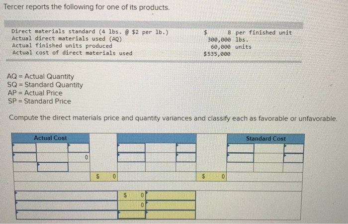 Solved Tercer reports the following for one of its products. | Chegg.com