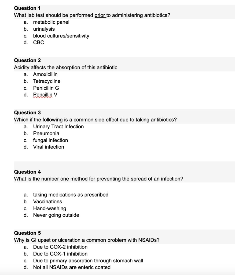 Solved Question 1 What lab test should be performed prior to | Chegg.com