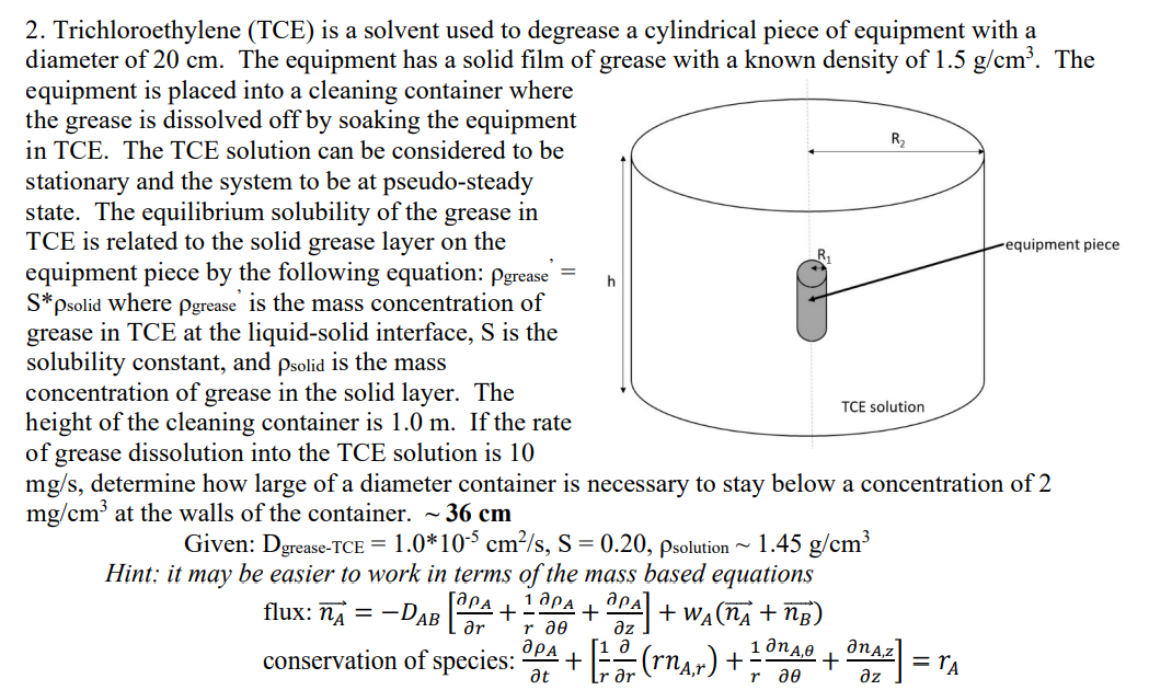 Solved R h 2. Trichloroethylene (TCE) is a solvent used to | Chegg.com