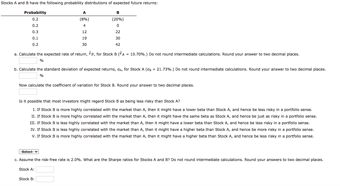 Solved Stocks A and B have the following probability | Chegg.com