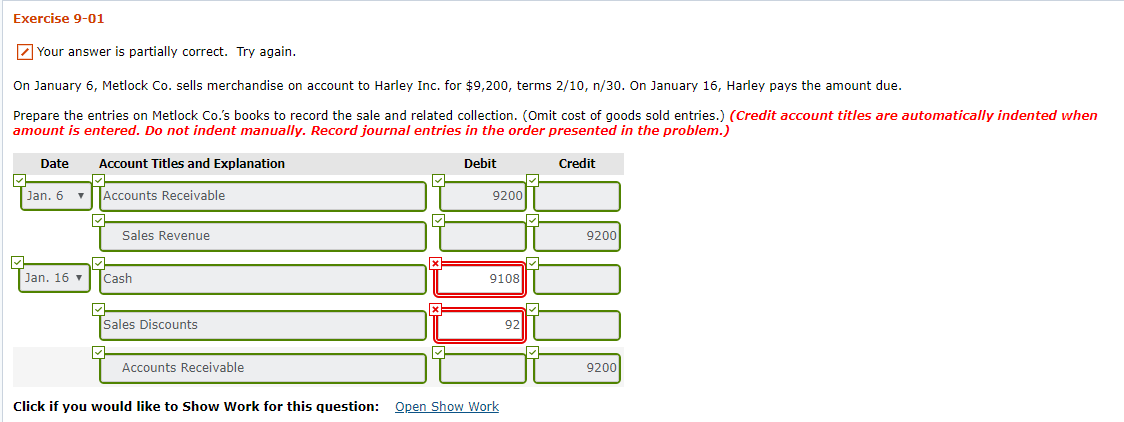 Solved Exercise 9 01 Your answer is partially correct. Try Chegg