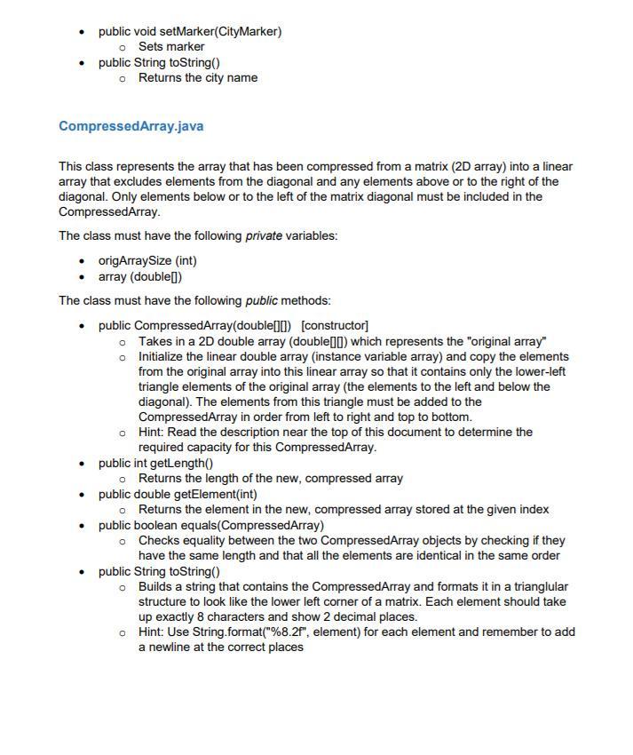 Classes to implement For this assignment, you must | Chegg.com