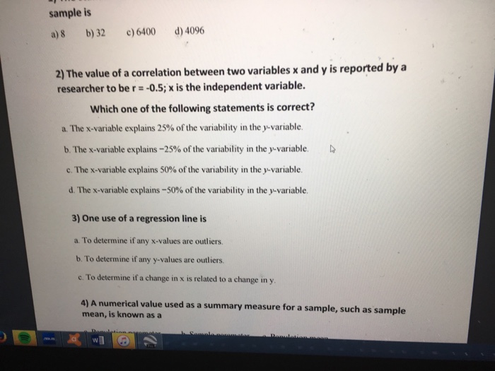 Solved The value of a correlation between two variables x | Chegg.com
