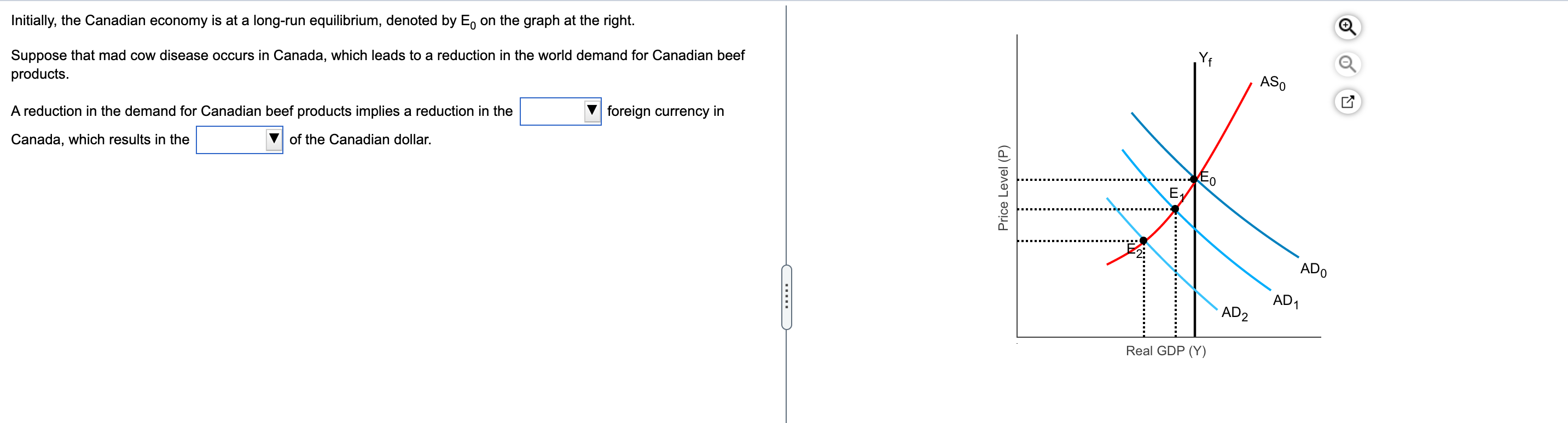 Solved The choices: A reduction in the demand for Canadian | Chegg.com