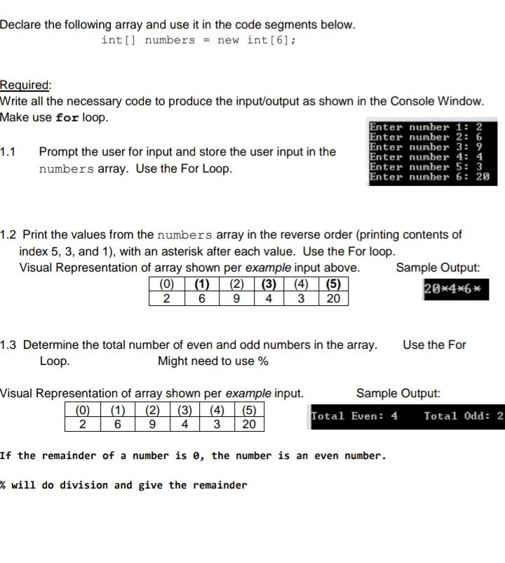 Solved Declare the following array and use it in the code | Chegg.com