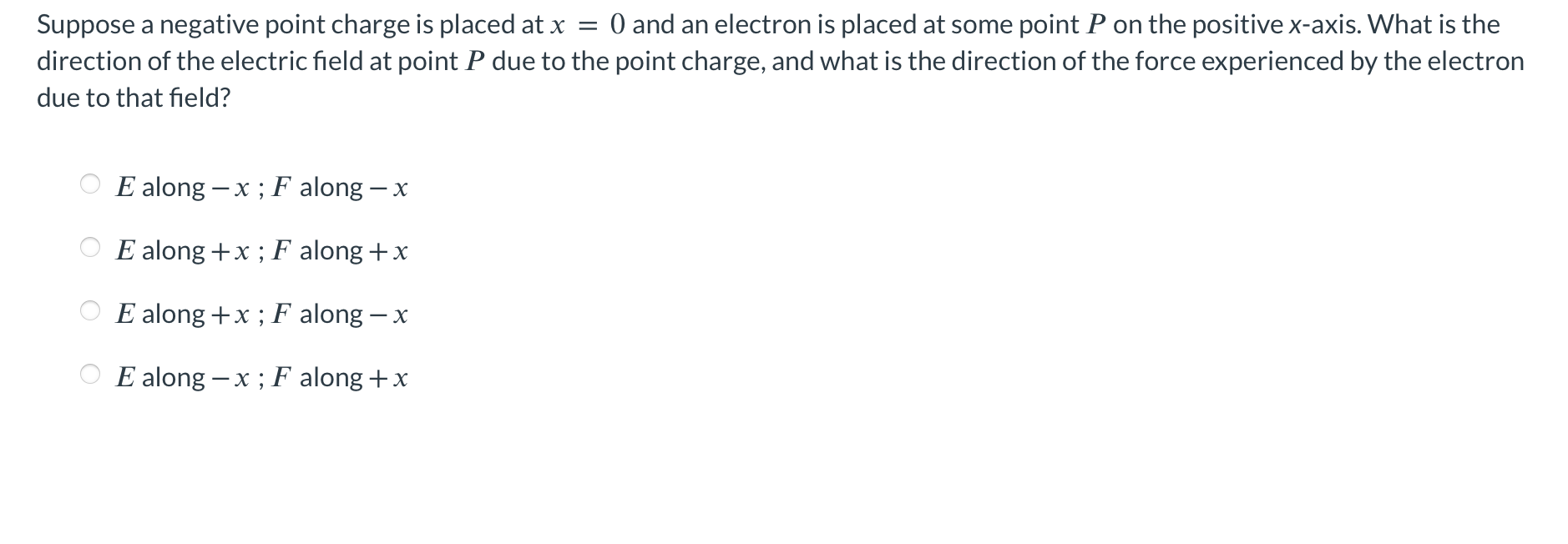 Solved Suppose a negative point charge is placed at x=0 and | Chegg.com