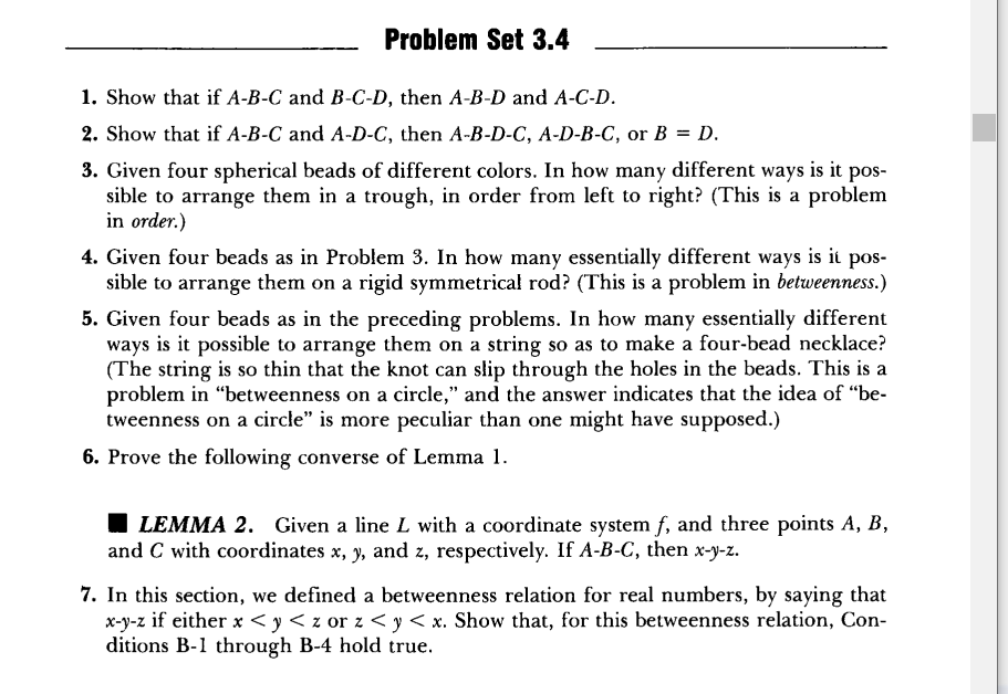 Solved Problem Set 3.4 1. Show That If A-B-C And B-C-D, Then | Chegg.com