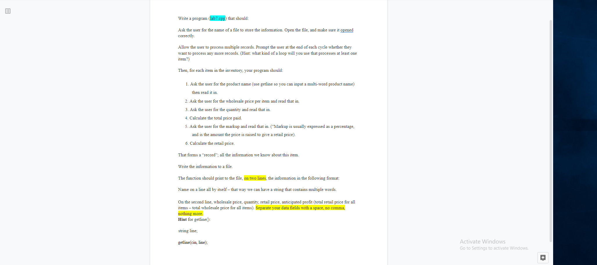 Solved Write a program (lab 7.cpp) that should: Ask the user | Chegg.com