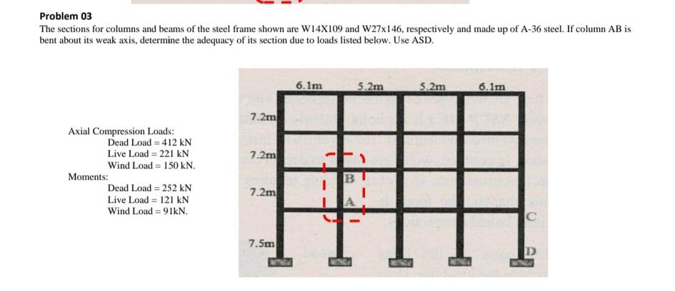Solved Problem 03 The sections for columns and beams of the | Chegg.com
