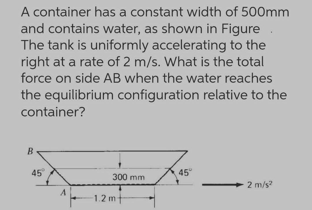 Solved A container has a constant width of 500mm and | Chegg.com