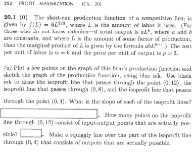 Solved 252 PROFIT MAXIMIZATION (Ch. 20) 20.1 (0 The | Chegg.com