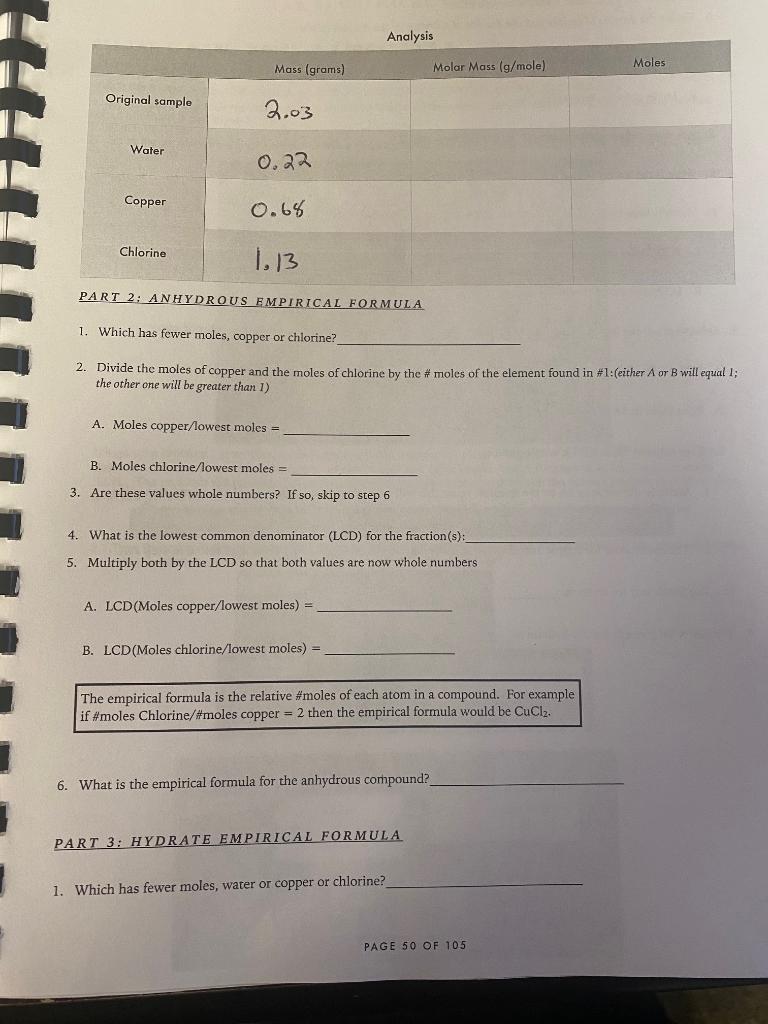 Solved 6. Determine the molar masses of chlorine, copper,