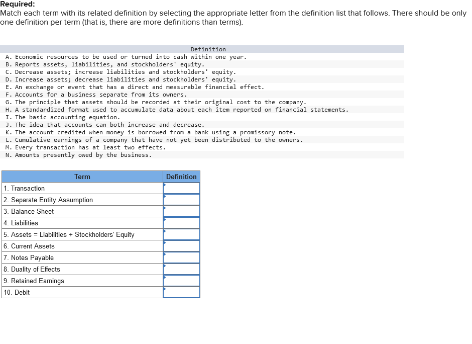 Solved Match Each Term With Its Related Definition By