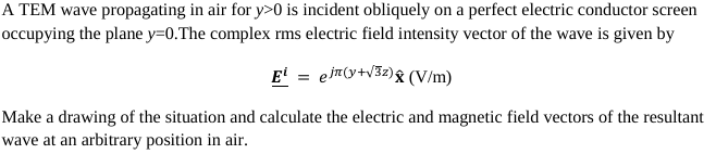 Solved A TEM wave propagating in air for y>0 is incident | Chegg.com