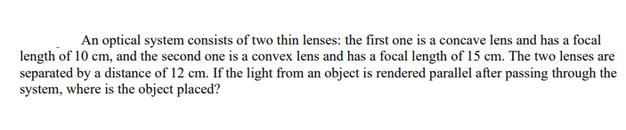 Solved An optical system consists of two thin lenses: the | Chegg.com