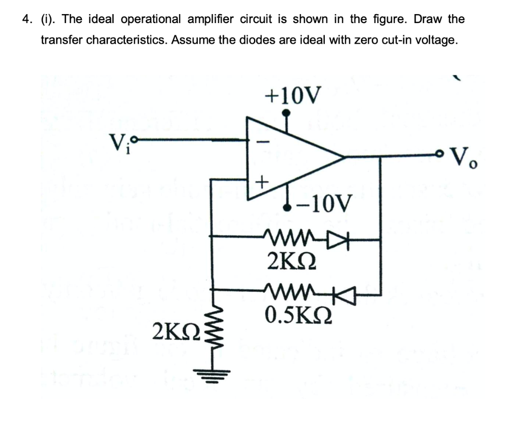 Solved 4. (i). The ideal operational amplifier circuit is | Chegg.com