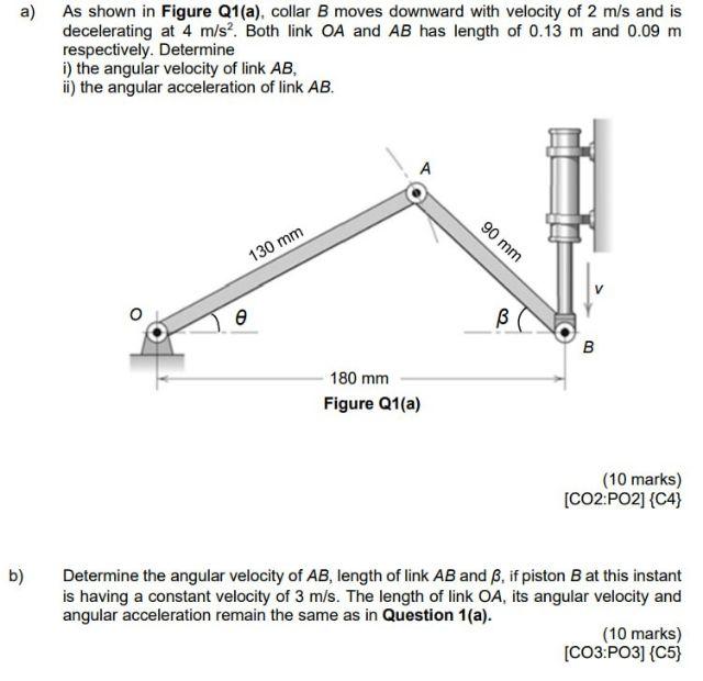 Solved As shown in Figure Q1(a), collar B moves downward | Chegg.com