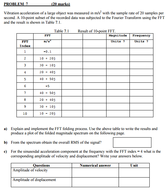PROBLEM 7 (20 marks) Vibration acceleration of a