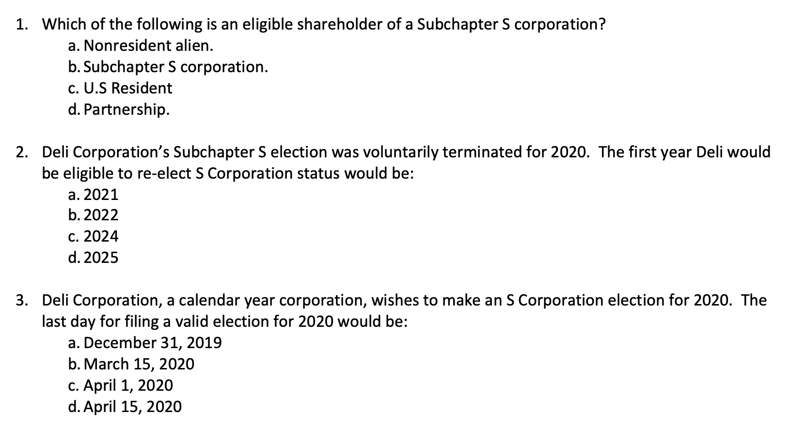 Solved 1. Which Of The Following Is An Eligible Shareholder | Chegg.com