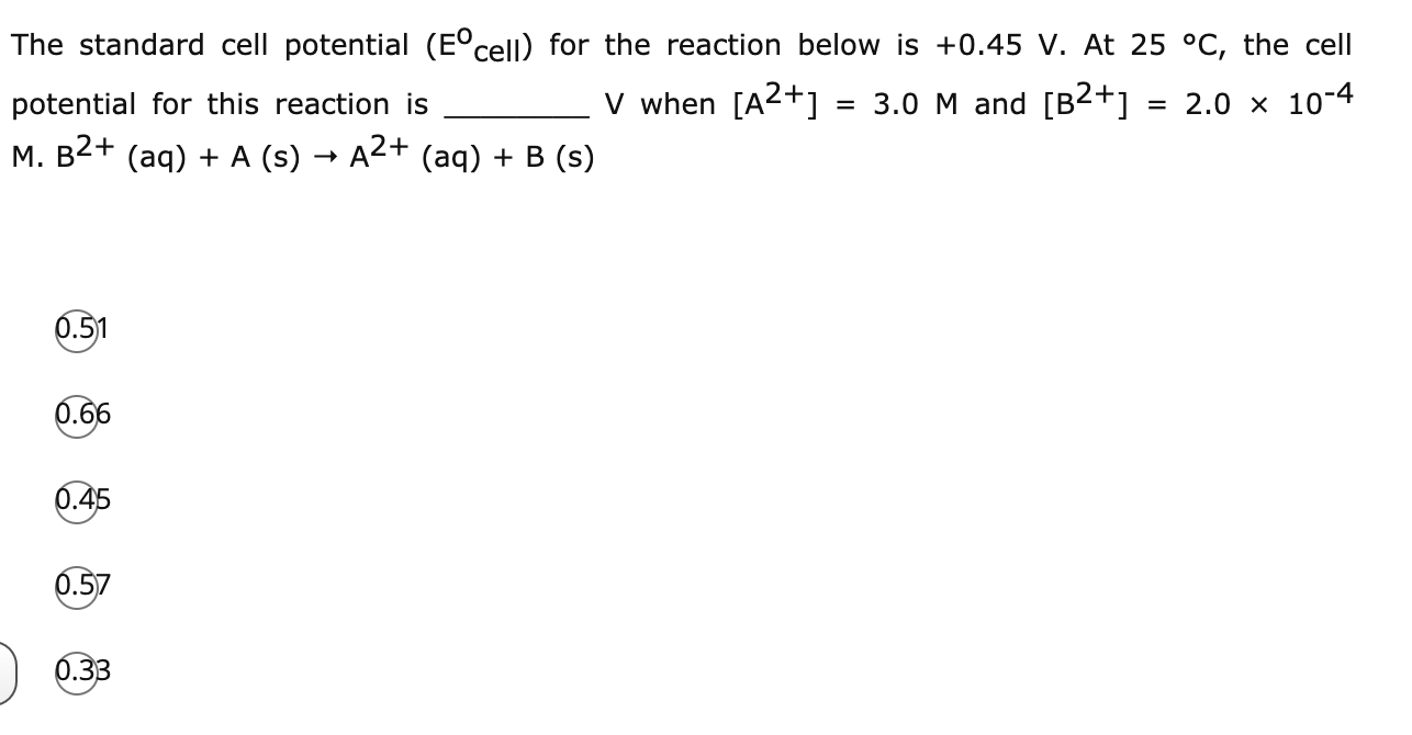 Solved The standard cell potential (Eºcell) for the reaction | Chegg.com
