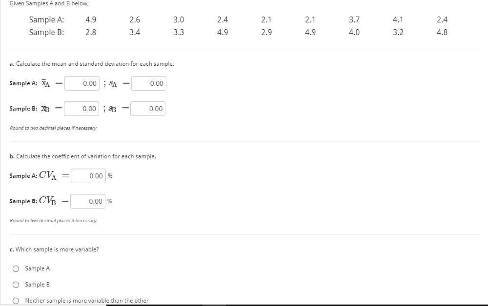 Solved Given Samples A And B Below, 4.9 2.6 3.0 Sample A: | Chegg.com