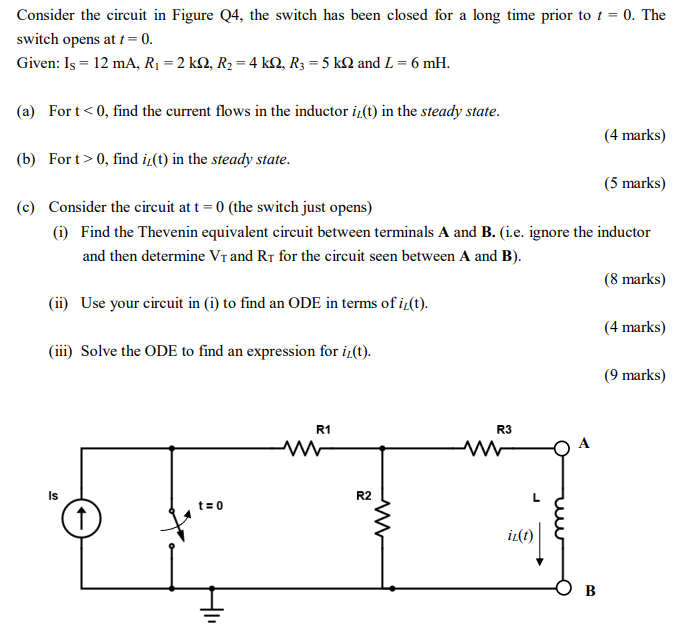 Solved Consider the circuit in Figure Q4, the switch has | Chegg.com